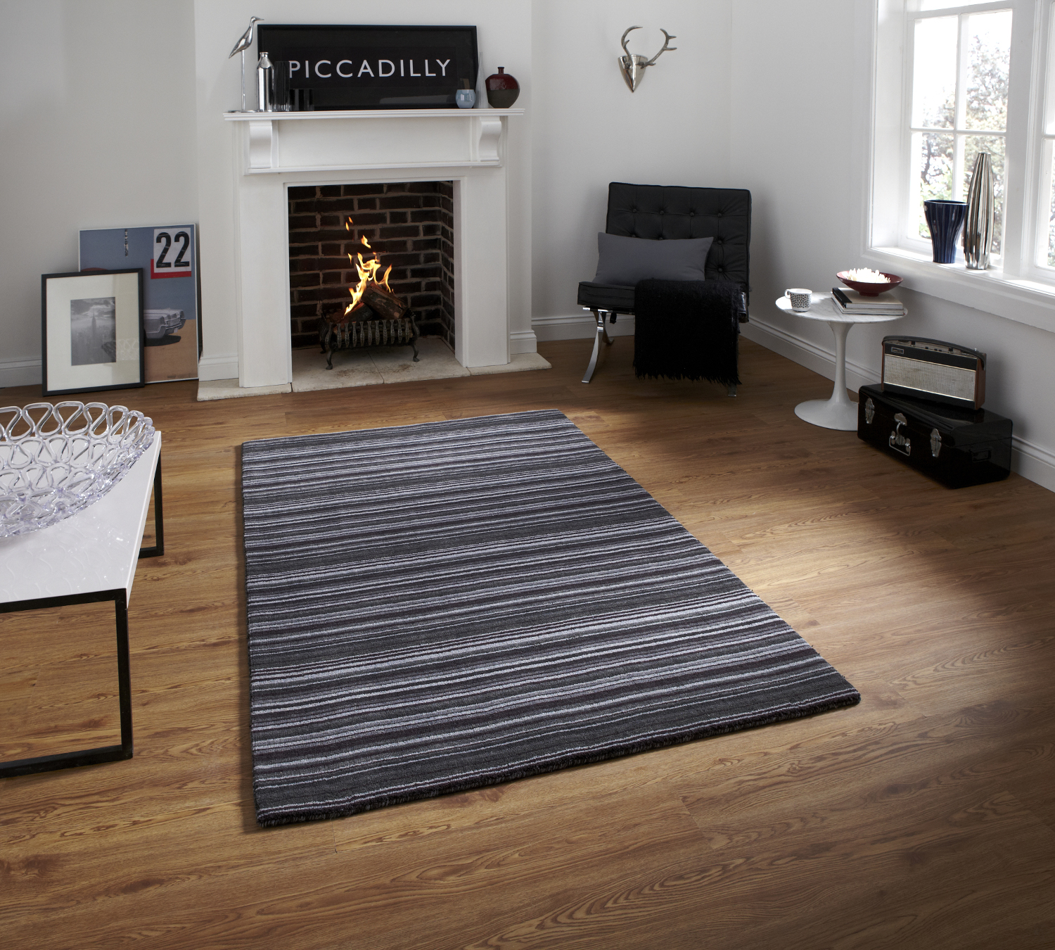 Hand Knotted Striped Oxford Rug Modern 100 Wool Large Soft Designer